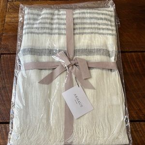 Beautiful discontinued Arhaus 100% linen ivory French stripe throw.